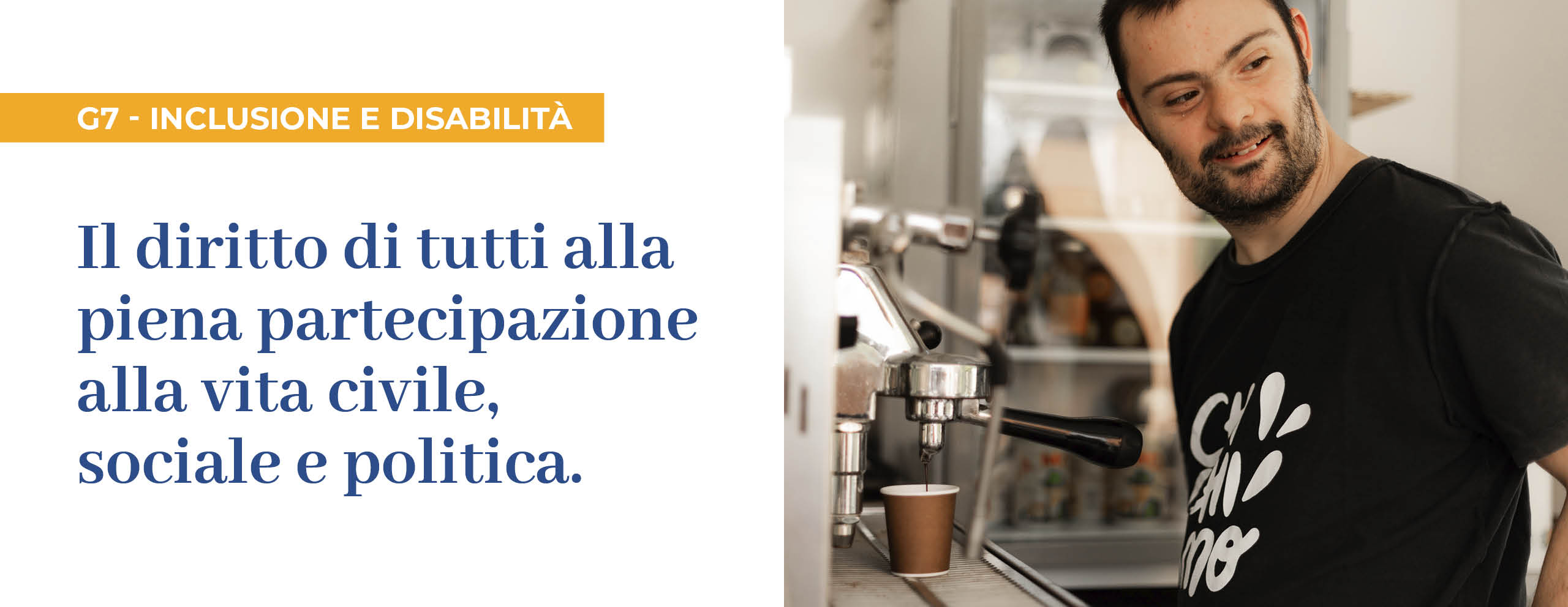 Carosello di immagini dalle associazioni accanto alla scritta 'il diritto di tutti alla piena partecipazione alla vita civile, sociale e politica'- 1/5