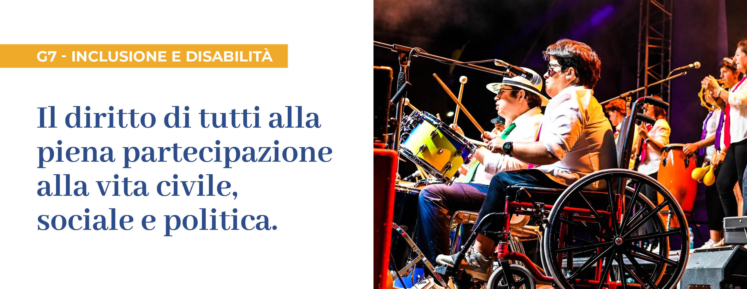 Carosello di immagini dalle associazioni accanto alla scritta 'il diritto di tutti alla piena partecipazione alla vita civile, sociale e politica'- 2/5