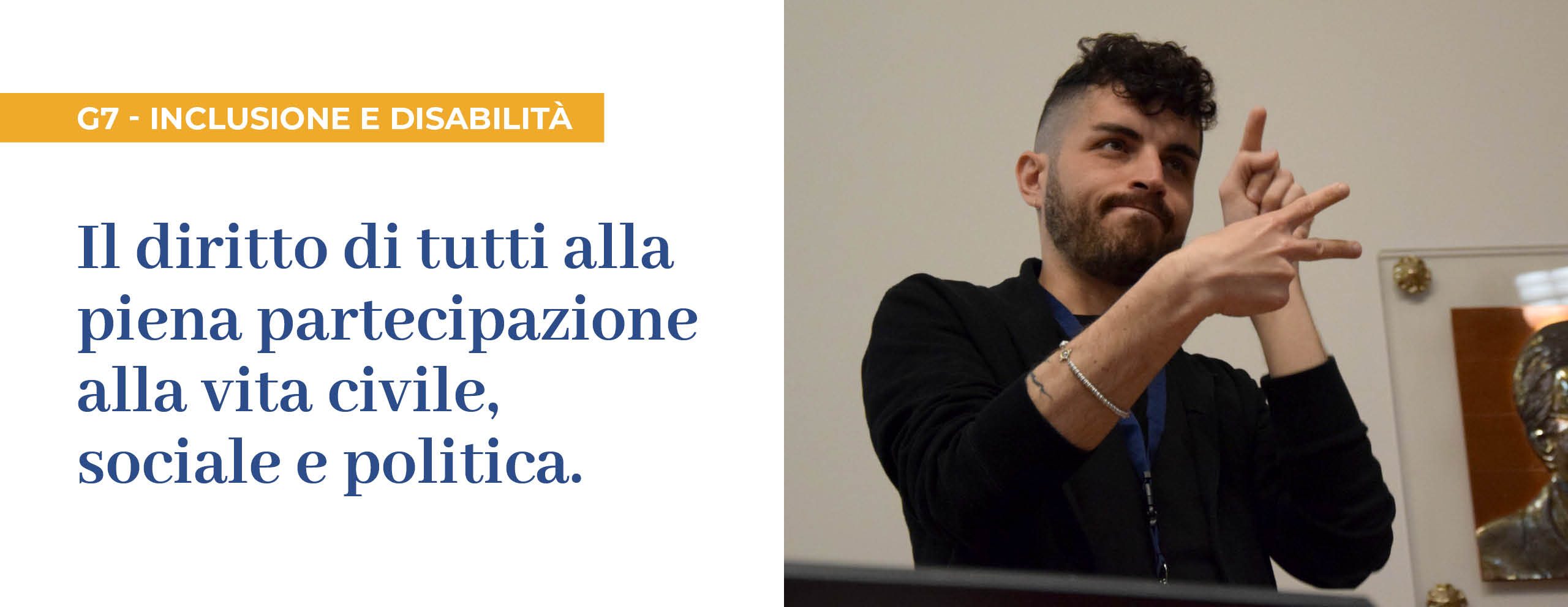 Carosello di immagini dalle associazioni accanto alla scritta 'il diritto di tutti alla piena partecipazione alla vita civile, sociale e politica'- 4/5