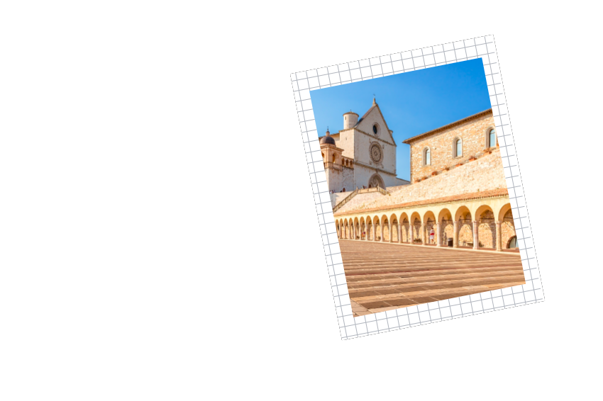 The words Assisi 14 October, sign up for open day, next to a photograph of a view of the city. The link takes you to the page with information on 14 October.